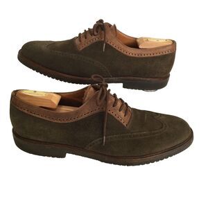 Salvador Ferragamo Mens Brown Suede Wing Tip Shoes Sz 11 D Vibram Soles Italy